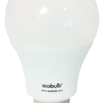 A white, frosted A-shape LED light bulb with a standard screw base on a transparent background.