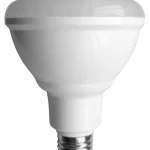 A white, frosted A-shape LED light bulb with a standard screw base on a transparent background.