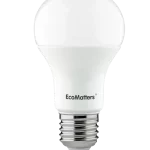 A white, frosted A-shape LED light bulb with a standard screw base on a transparent background.