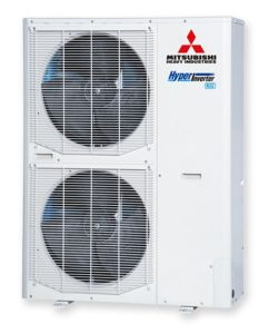 Mitsubishi Heavy Industries Hyper Inverter outdoor air conditioning unit with two fans.