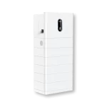 Sleek, white, vertical home battery energy storage system (BESS) unit with a dark display panel.