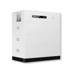 White Swatten home battery energy storage system (BESS) unit with a dark base and a digital display.
